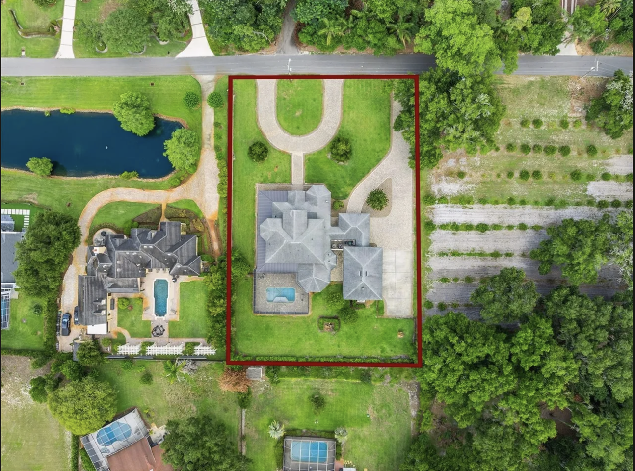 Overhead aerial with the lot boundary outlined